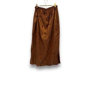 1990s Vintage Bronze Metallic Velvet Embroidered Midi Skirt, No Size Fits Like L